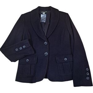 Eddie Bauer Women's Wool Blend Lapel Black Work Office Jacket Blazer Sz 6